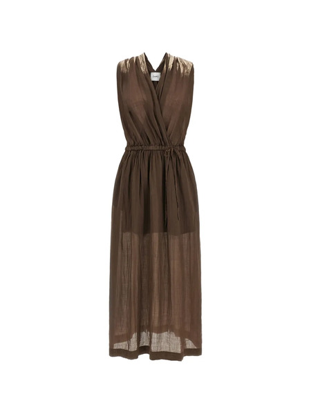  Nude Laminated Paint V-neck Dress - Brown 