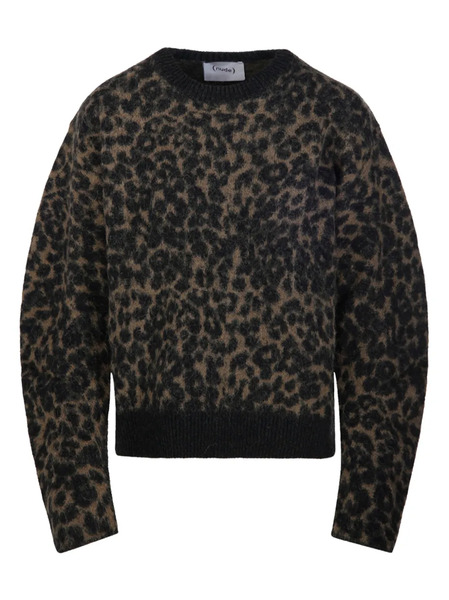  Nude Leopard-print Balloon Sleeve Sweater - Green 