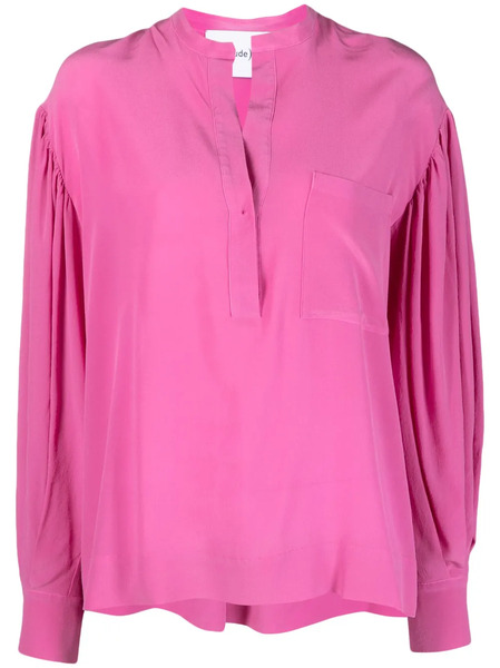  Nude Long-sleeve Silk Blouse - Pink 