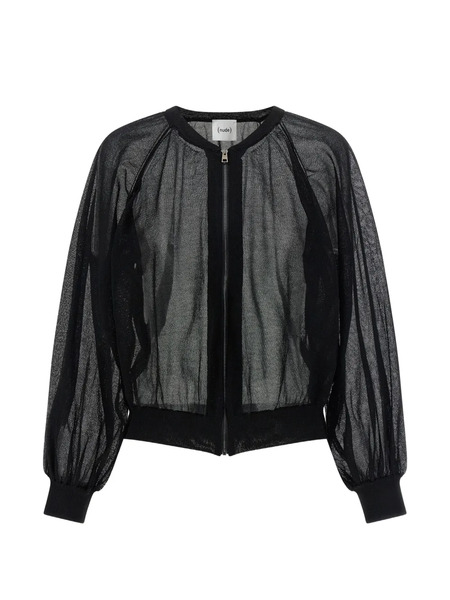  Nude Semi-sheer Zip-up Sweater - Black 