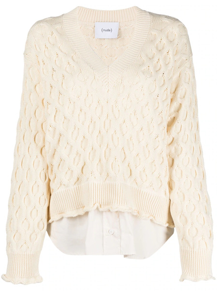  Nude V-neck Layered-effect Jumper - White 