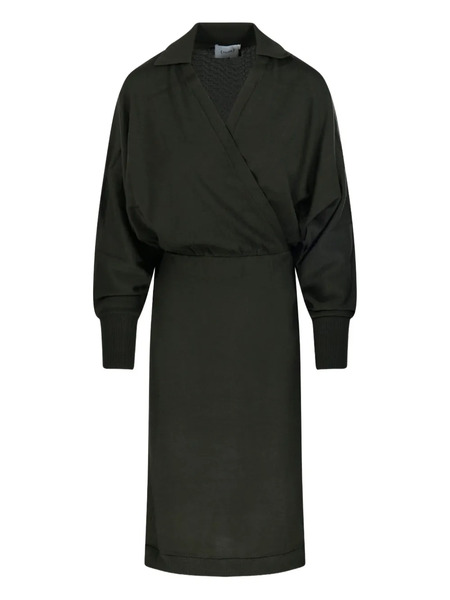  Nude Wrap-neck Ribbed Dress - Green 
