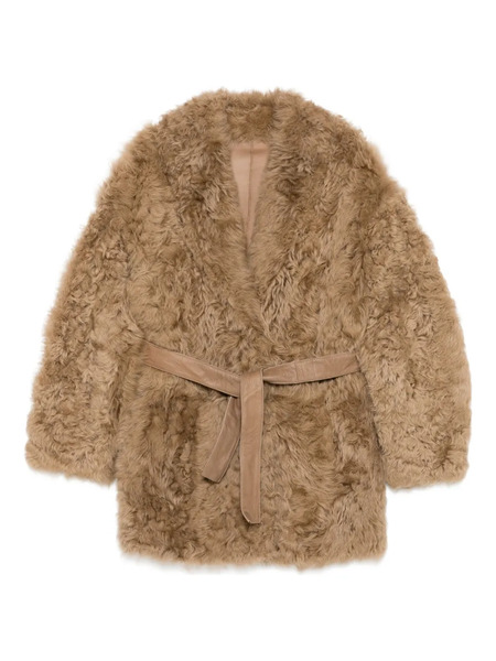  Numerootto Belted Faux Fur Jacket - Brown 