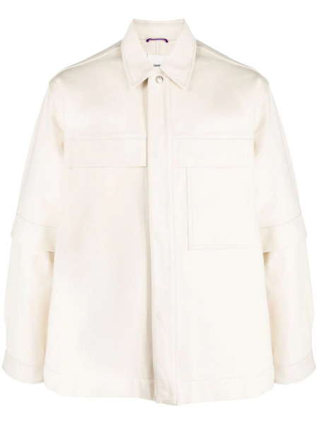  Oamc Short-sleeve Overlay Cotton Shirt Jacket - Neutrals 