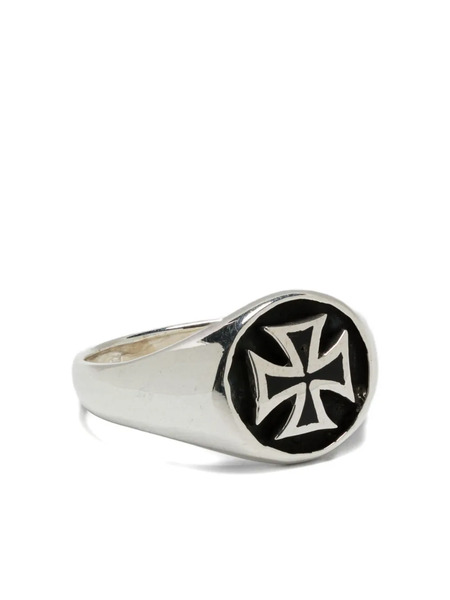  Obsidian Cross-motif Sterling Silver Ring 