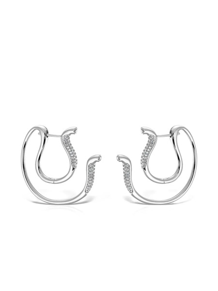  Obsidian Embellished Hoop Earrings - Silver 