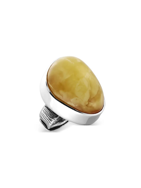  Obsidian Embellished Stone Ring - Silver 