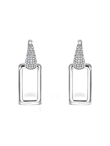  Obsidian Rectangle Drop Earrings - Silver 