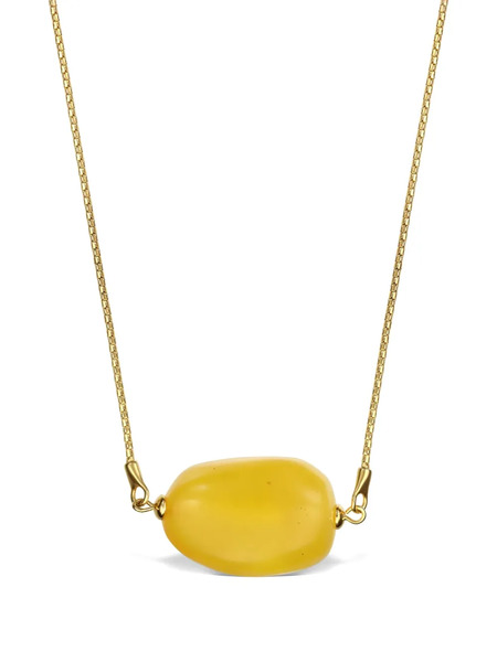  Obsidian Stone Pendant Necklace - Gold 