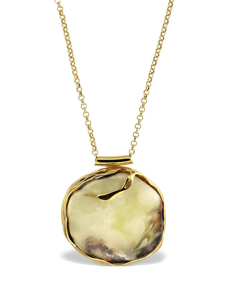  Obsidian Stone Pendant Necklace - Gold 
