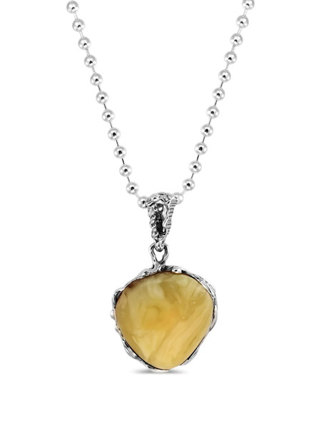  Obsidian Stone Pendant Necklace - Silver 