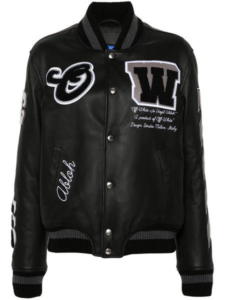  Off-white Appliqué Leather Bomber Jacket - Black 