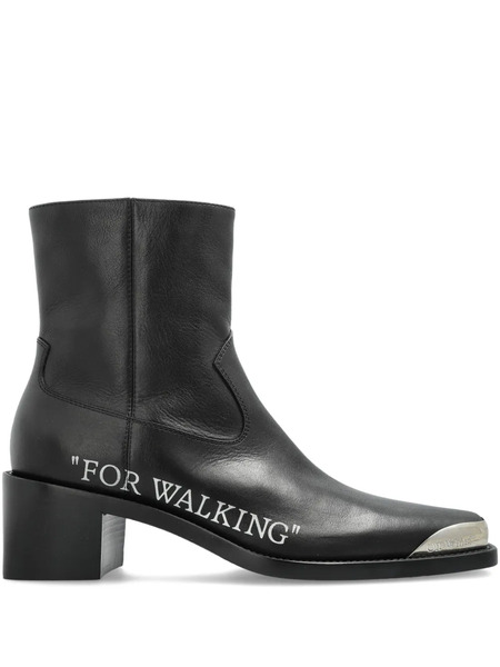  Off-white Block-heel Leather Boots - Black 