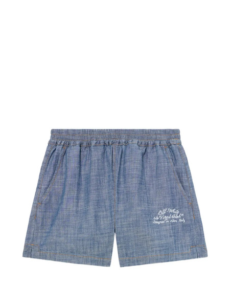  Off-white Chambray Denim Shorts - Blue 