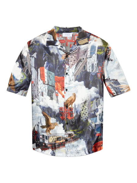  Off-white Collage-print Short-sleeve Shirt - Blue 