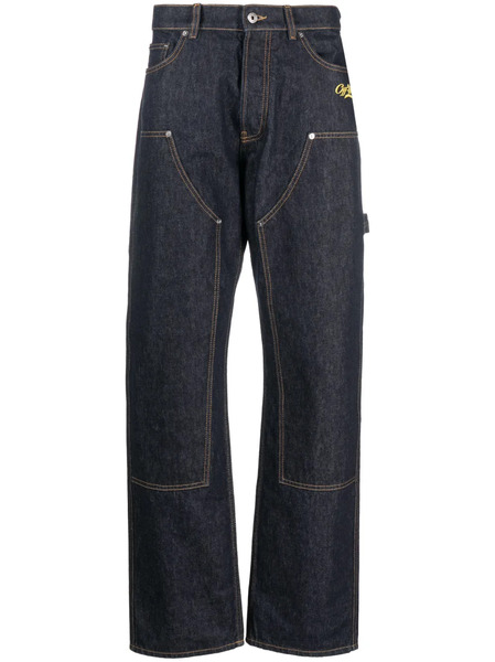  Off-white Contrast-stitching Straight Jeans - Blue 