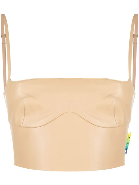  Off-white Cropped Leather Bustier Top - Neutrals 