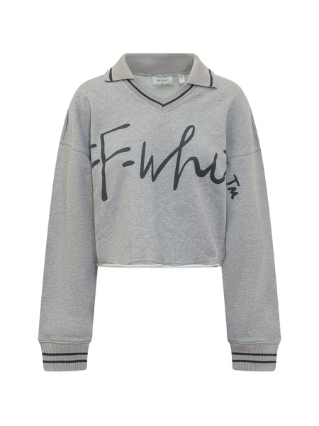  Off-white Cropped Script Sweatshirt - Grey 