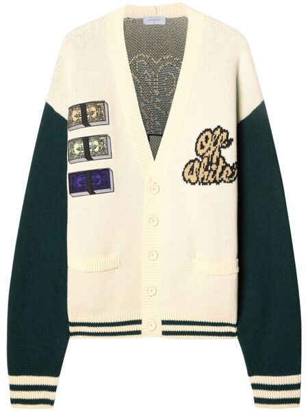  Off-white Crystal Cash Varsity Cardigan - Neutrals 