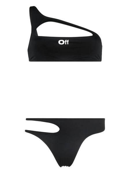  Off-white Cut-out Bikini Set - Black 