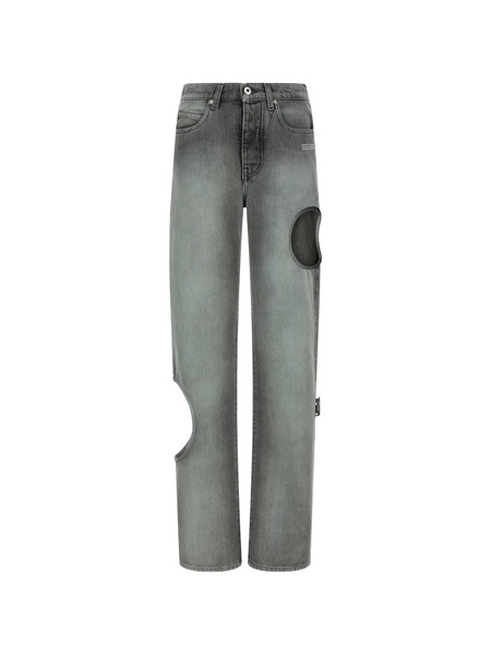  Off-white Cut-out Straight Jeans - Grey 
