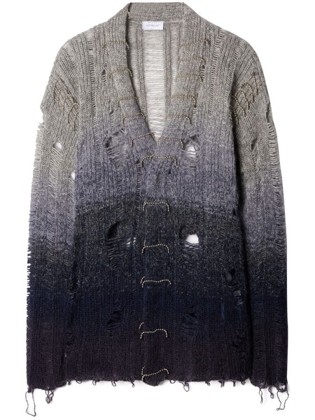  Off-white Distressed Mohair Cardigan - Grey 