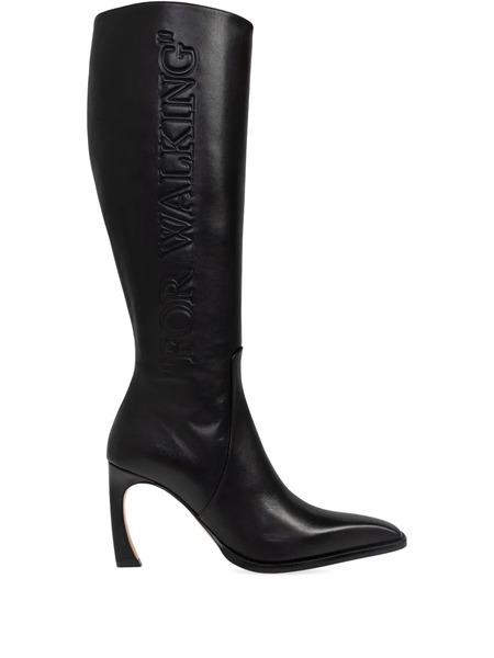  Off-white Embossed Heeled Boots - Black 