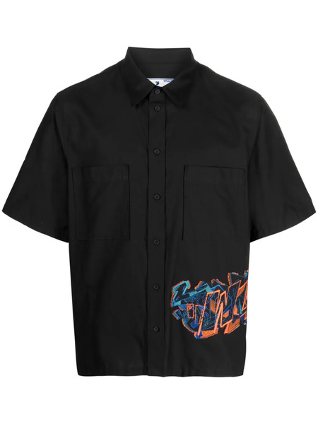  Off-white Embroidered-design Short-sleeve Shirt - Black 