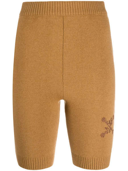  Off-white Embroidered Floral Arrows Motif Knitted Shorts - Brown 