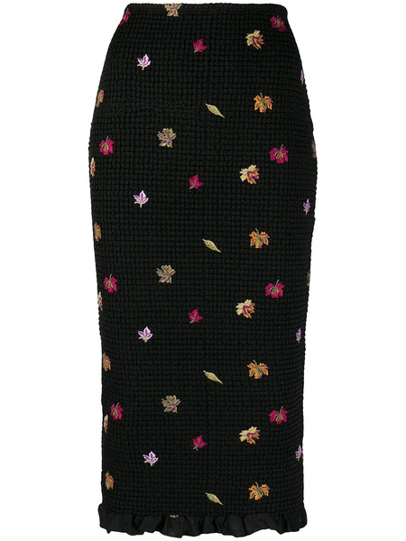  Off-white Embroidered-leaves Mid-length Skirt - Black 
