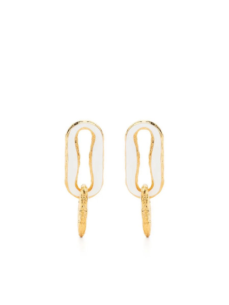  Off-white Enamel Drop Earrings - Gold 