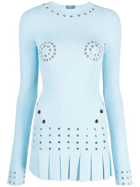  Off-white Eyelet-embellished Fitted Minidress - Blue 