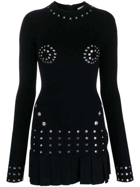  Off-white Eyelet-embellished Pleated Minidress - Black 