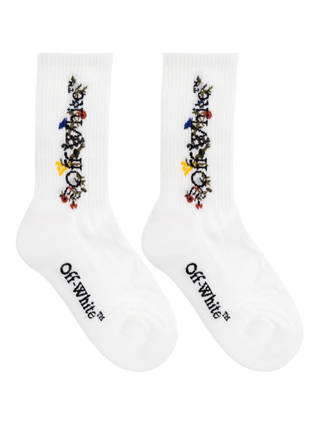 Off-white Floral-embroidered Rib Socks 
