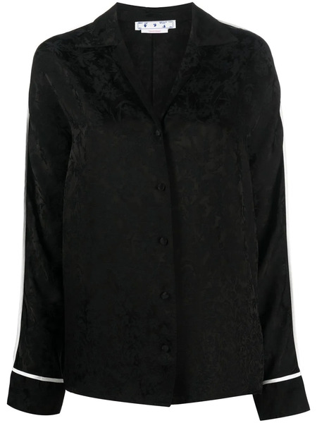  Off-white Floral Jacquard V-neck Blouse - Black 