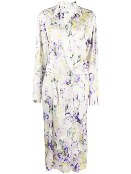  Off-white Floral-print Dress - Green 