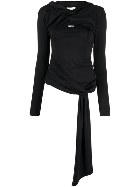  Off-white Fluid Jer Twist Hooded Top - Black 