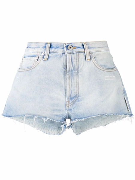  Off-white Frayed-edge Denim Shorts - Blue 