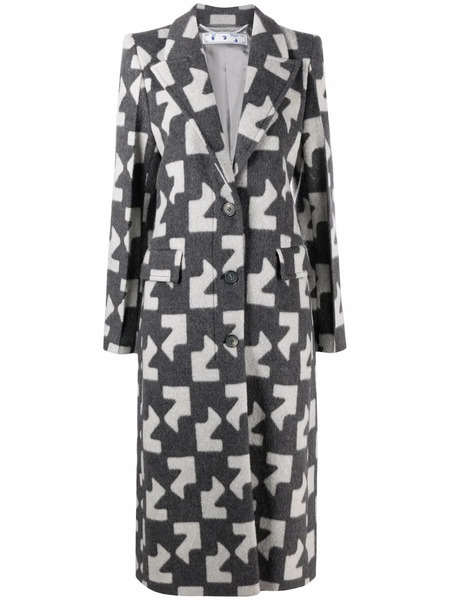  Off-white Geometric Pattern Overcoat - Grey 