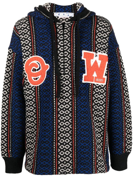  Off-white Geometric-patterned Alpaca-blend Hoodie - Black 