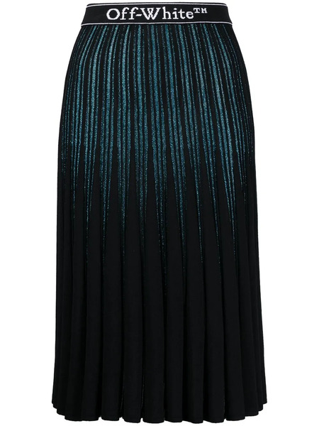  Off-white Glitter-stripe Pleated Skirt - Blue 