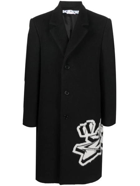  Off-white Intarsia-graffiti Logo Single-breasted Coat - Black 