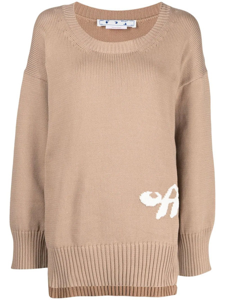 Off-white Intarsia-logo Ribbed Jumper - Brown 