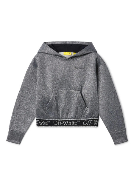  Off-white Kids Bookish Logo Band Metallic Hoodie - Grey 