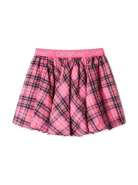  Off-white Kids Bookish Logo-waistband Checked Miniskirt - Pink 