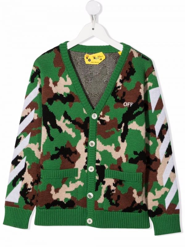  Off-white Kids Camouflage-pattern Cardigan - Green 