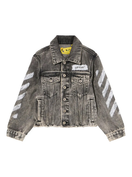  Off-white Kids Diagonal Sponge Frayed Denim Jacket - Grey 