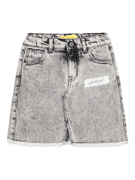  Off-white Kids Frayed-hem Logo-plaque Skirt - Grey 