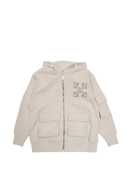  Off-white Kids Graphic-logo Zip Hoodie - Neutrals 