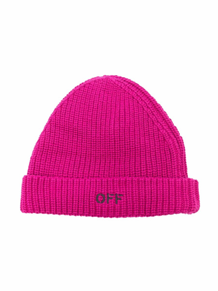  Off-white Kids Logo-embroidered Ribbed Beanie - Pink 